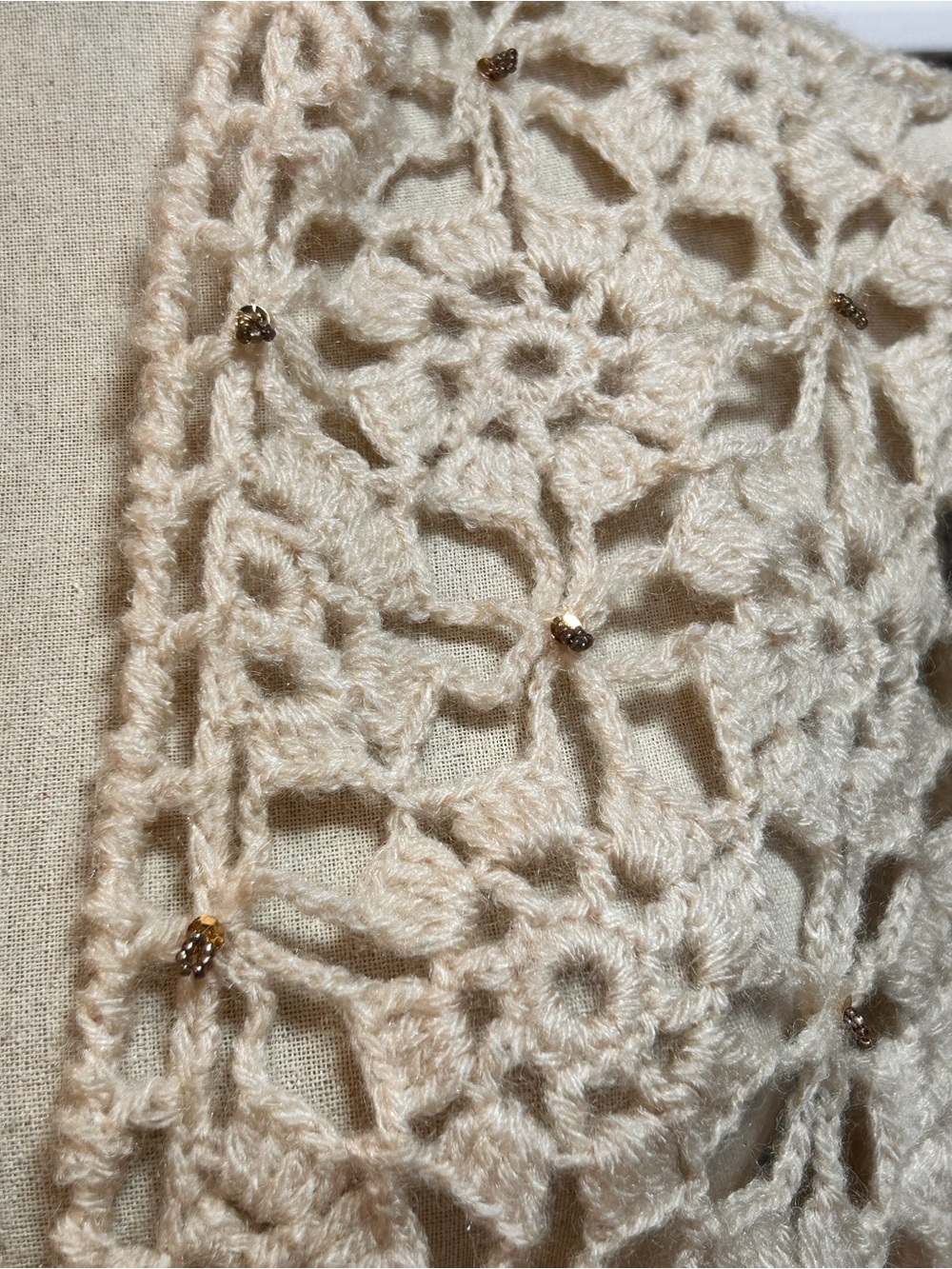 Handmade Crochet Ivory
Fringe Shawl Wrap, beaded details Cottagecore Boho Cozy - Picture 6 of 9